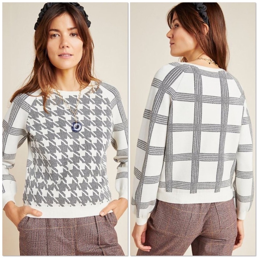 Anthropologie Bailey Pullover black and ivory knit sweater XL